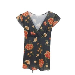 Charlotte Russe Short Sleeve Floral Top Y2K Fairygrunge Tie‎ Waist